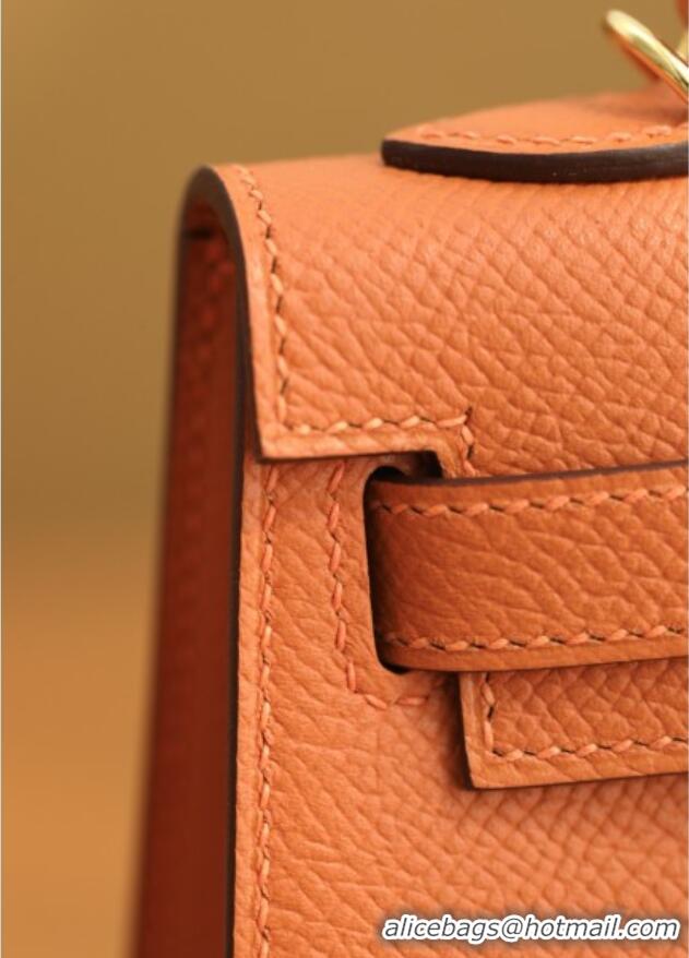 Shop Discount Hermes Mini Kelly II Handbag in Original Epsom Leather Classic H20 Orange/Gold (Full Handmade)