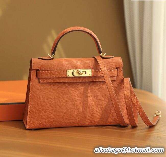 Shop Discount Hermes Mini Kelly II Handbag in Original Epsom Leather Classic H20 Orange/Gold (Full Handmade)