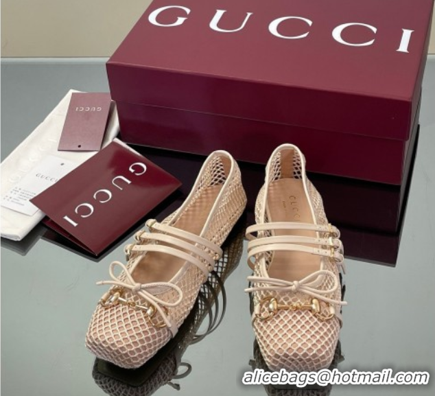 Sumptuous Gucci Mesh Ballet Flats with Horsebit Nude 835077