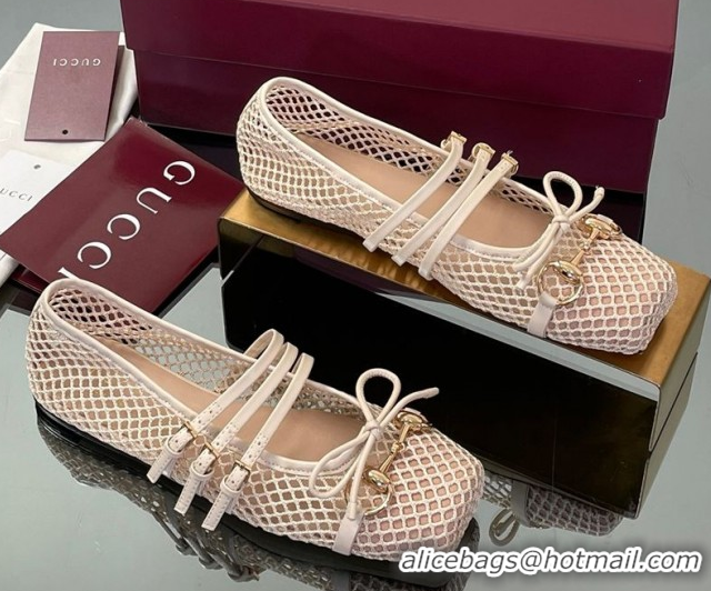 Sumptuous Gucci Mesh Ballet Flats with Horsebit Nude 835077