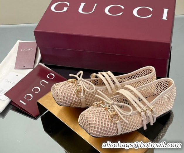 Sumptuous Gucci Mesh Ballet Flats with Horsebit Nude 835077