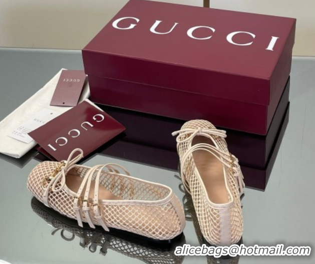 Sumptuous Gucci Mesh Ballet Flats with Horsebit Nude 835077