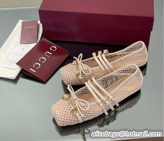 Sumptuous Gucci Mesh Ballet Flats with Horsebit Nude 835077