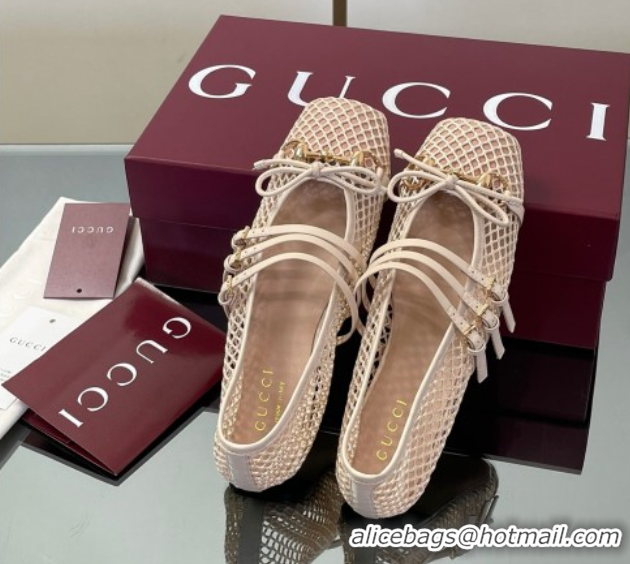 Sumptuous Gucci Mesh Ballet Flats with Horsebit Nude 835077