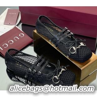 Pretty Style Gucci Mesh Ballet Flats with Horsebit Black 835077