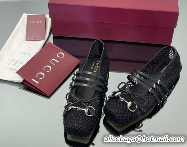 Pretty Style Gucci Mesh Ballet Flats with Horsebit Black 835077