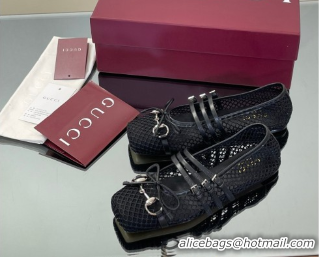 Pretty Style Gucci Mesh Ballet Flats with Horsebit Black 835077
