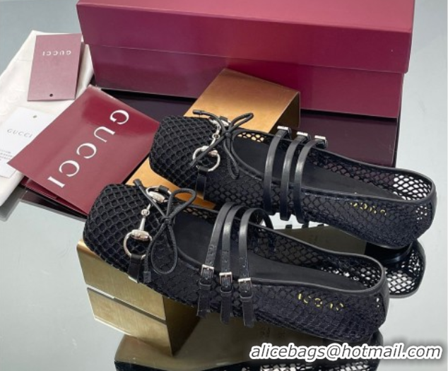 Pretty Style Gucci Mesh Ballet Flats with Horsebit Black 835077