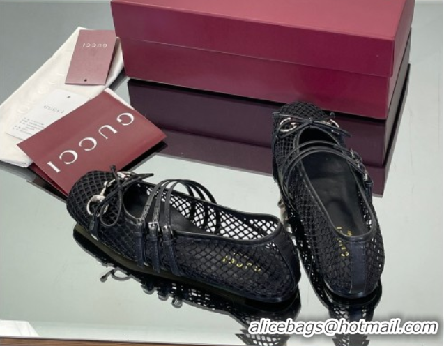 Pretty Style Gucci Mesh Ballet Flats with Horsebit Black 835077