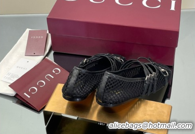 Pretty Style Gucci Mesh Ballet Flats with Horsebit Black 835077