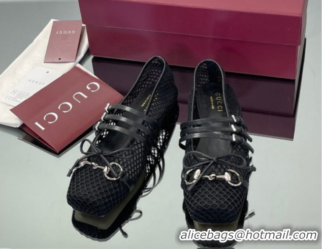 Pretty Style Gucci Mesh Ballet Flats with Horsebit Black 835077