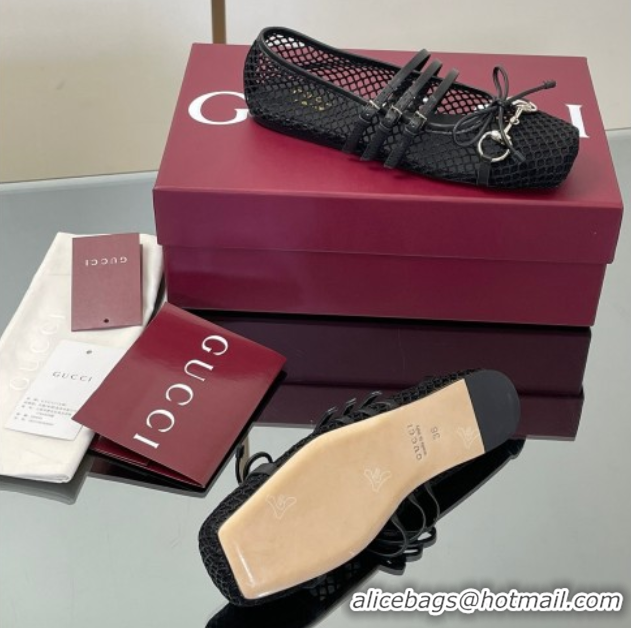 Pretty Style Gucci Mesh Ballet Flats with Horsebit Black 835077