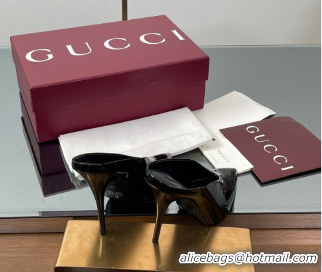 Stylish Gucci V Heel Mules 10.5cm in Patent Leather Black GG082801