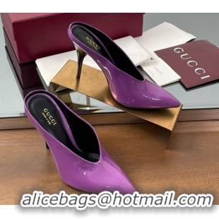 Perfect Gucci V Heel Mules 10.5cm in Patent Leather Purple 2025 GG082801
