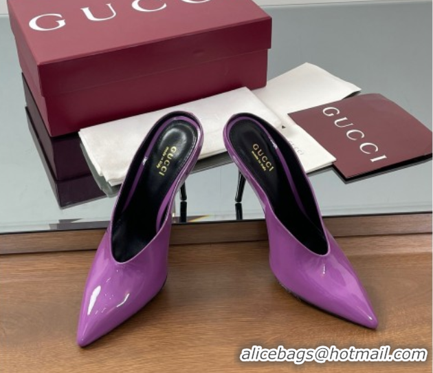 Perfect Gucci V Heel Mules 10.5cm in Patent Leather Purple 2025 GG082801