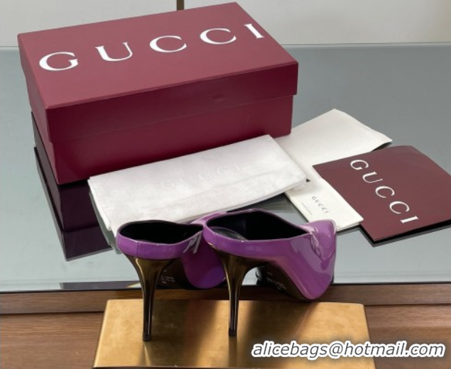 Perfect Gucci V Heel Mules 10.5cm in Patent Leather Purple 2025 GG082801