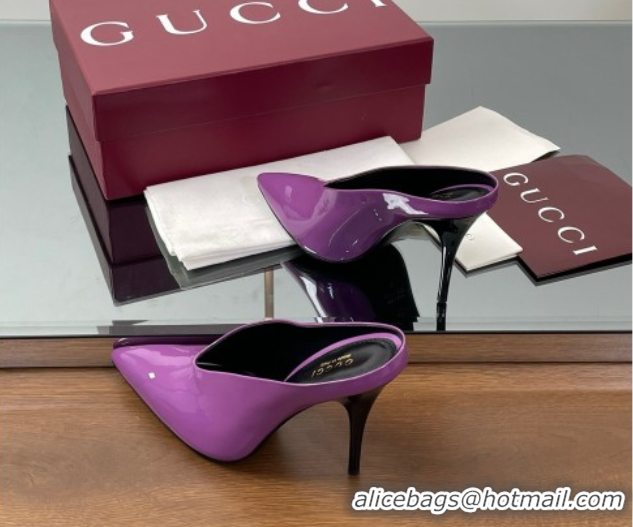 Perfect Gucci V Heel Mules 10.5cm in Patent Leather Purple 2025 GG082801