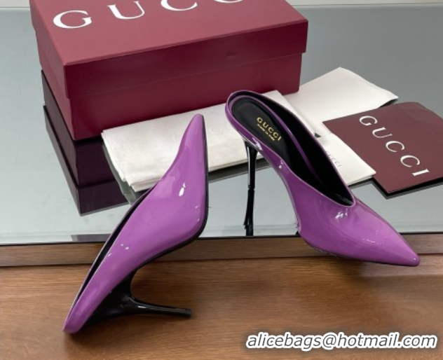 Perfect Gucci V Heel Mules 10.5cm in Patent Leather Purple 2025 GG082801