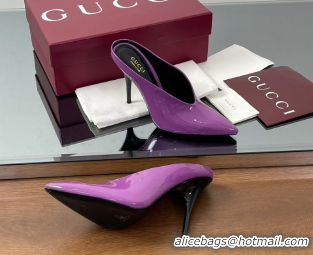 Perfect Gucci V Heel Mules 10.5cm in Patent Leather Purple 2025 GG082801