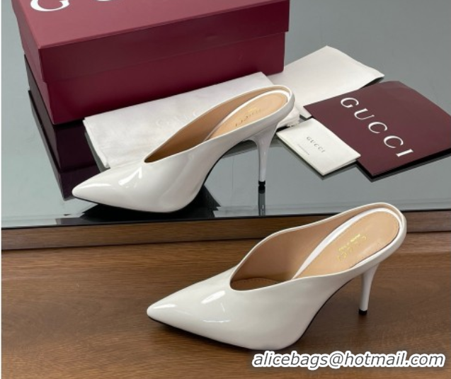 Crafted Gucci V Heel Mules 10.5cm in Patent Leather White 2025 GG082801