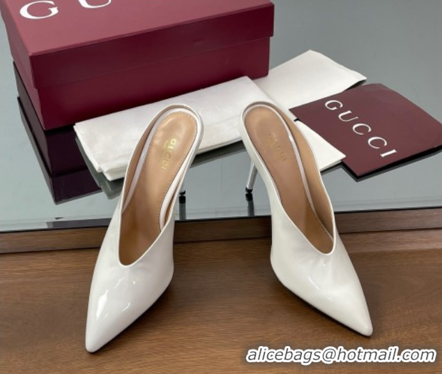 Crafted Gucci V Heel Mules 10.5cm in Patent Leather White 2025 GG082801