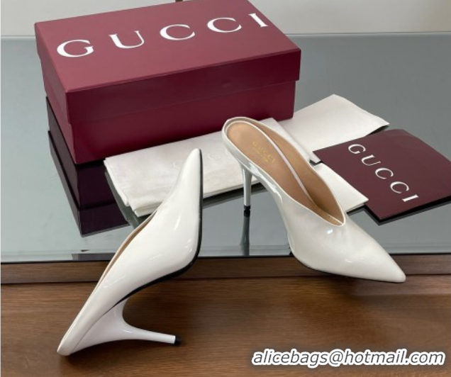 Crafted Gucci V Heel Mules 10.5cm in Patent Leather White 2025 GG082801