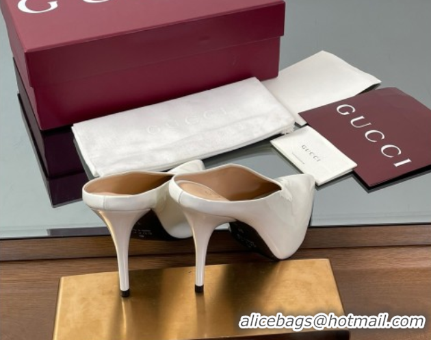 Crafted Gucci V Heel Mules 10.5cm in Patent Leather White 2025 GG082801