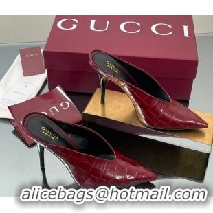 Low Price Gucci V Heel Mules 10.5cm in Stone Embossed Leather Ancora Red 2025 GG082801