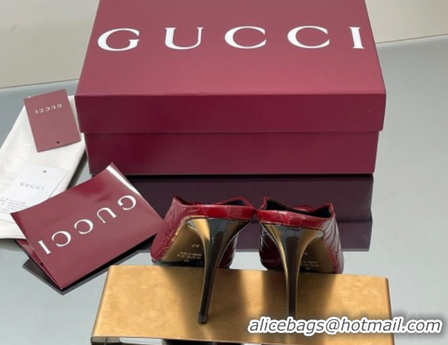 Low Price Gucci V Heel Mules 10.5cm in Stone Embossed Leather Ancora Red 2025 GG082801