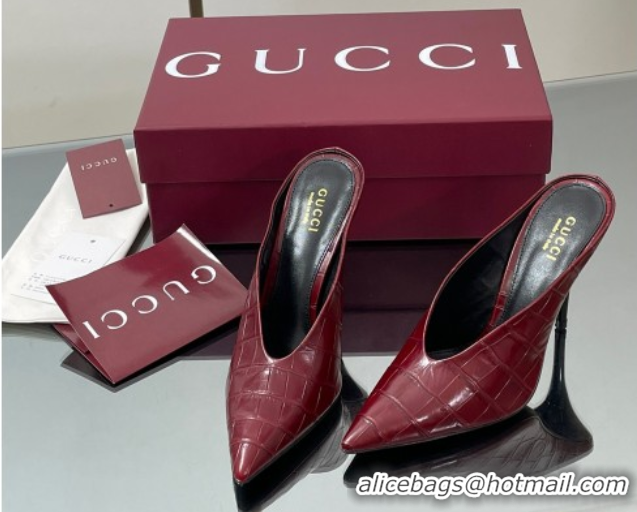 Low Price Gucci V Heel Mules 10.5cm in Stone Embossed Leather Ancora Red 2025 GG082801