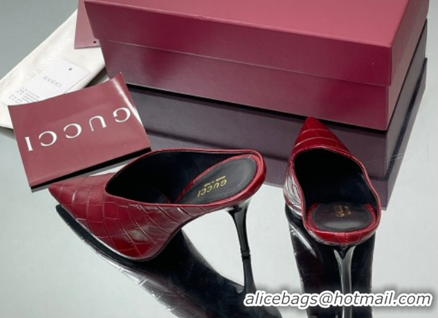 Low Price Gucci V Heel Mules 10.5cm in Stone Embossed Leather Ancora Red 2025 GG082801