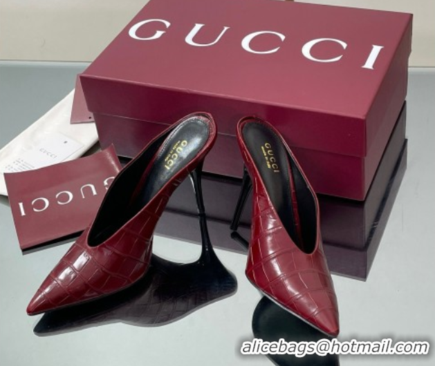 Low Price Gucci V Heel Mules 10.5cm in Stone Embossed Leather Ancora Red 2025 GG082801