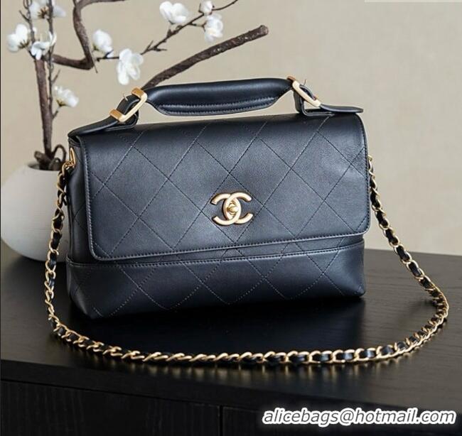 Famous Brand Chanel Lambskin Large Flap Bag With Top Handle AS5637 Black 2025