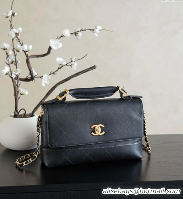 Famous Brand Chanel Lambskin Large Flap Bag With Top Handle AS5637 Black 2025