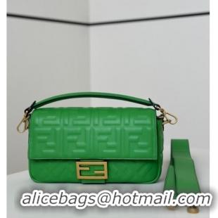 Famous Brand Fendi Baguette Medium Nappa Leather Bag 0135M Green 2025