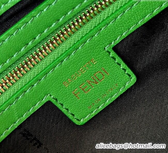 Famous Brand Fendi Baguette Medium Nappa Leather Bag 0135M Green 2025