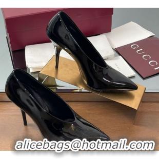 Top Design Gucci V Pumps 10.5cm in Patent Leather Black 2025 GG082801