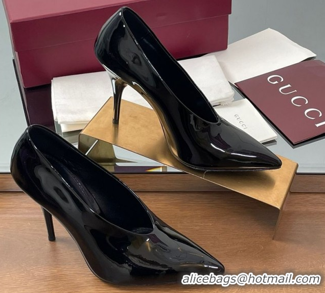 Top Design Gucci V Pumps 10.5cm in Patent Leather Black 2025 GG082801