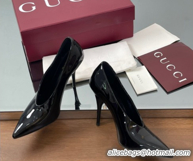 Top Design Gucci V Pumps 10.5cm in Patent Leather Black 2025 GG082801