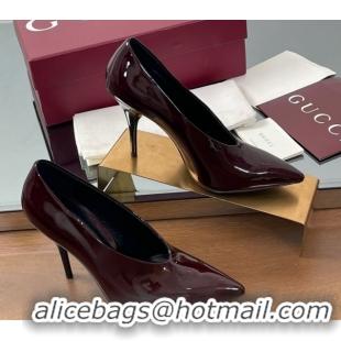 Unique Style Gucci V Pumps 10.5cm in Patent Leather Dark Burgundy 2025 GG082801