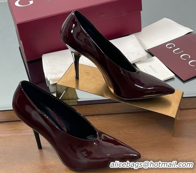 Unique Style Gucci V Pumps 10.5cm in Patent Leather Dark Burgundy 2025 GG082801