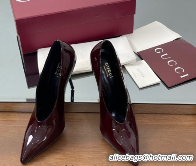 Unique Style Gucci V Pumps 10.5cm in Patent Leather Dark Burgundy 2025 GG082801