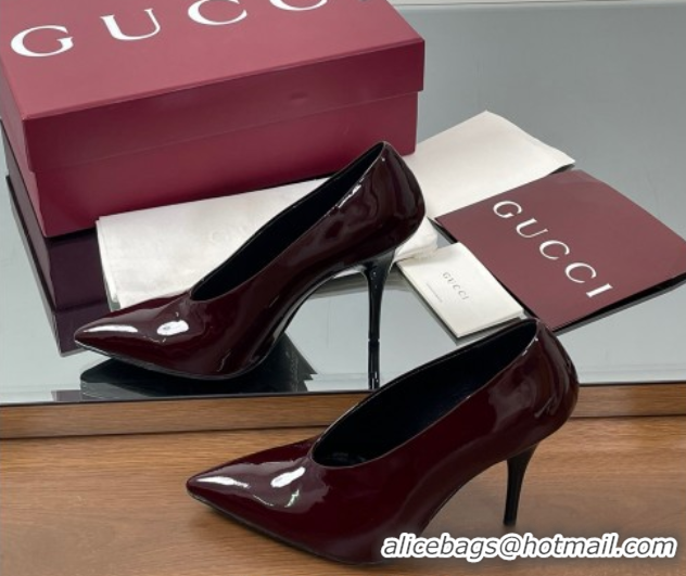 Unique Style Gucci V Pumps 10.5cm in Patent Leather Dark Burgundy 2025 GG082801