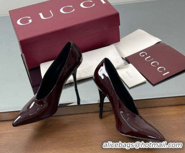 Unique Style Gucci V Pumps 10.5cm in Patent Leather Dark Burgundy 2025 GG082801