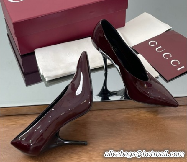 Unique Style Gucci V Pumps 10.5cm in Patent Leather Dark Burgundy 2025 GG082801