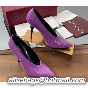 Shop Duplicate Gucci V Pumps 10.5cm in Patent Leather Purple 2025 GG082801