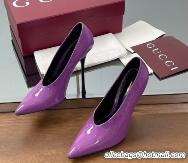 Shop Duplicate Gucci V Pumps 10.5cm in Patent Leather Purple 2025 GG082801