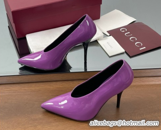 Shop Duplicate Gucci V Pumps 10.5cm in Patent Leather Purple 2025 GG082801