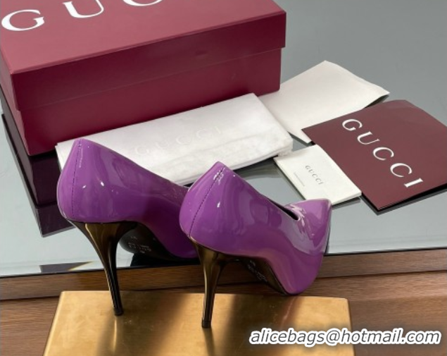 Shop Duplicate Gucci V Pumps 10.5cm in Patent Leather Purple 2025 GG082801