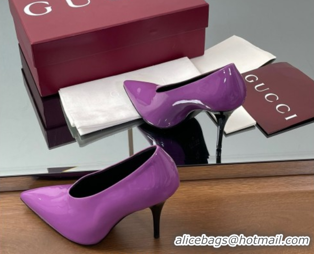 Shop Duplicate Gucci V Pumps 10.5cm in Patent Leather Purple 2025 GG082801